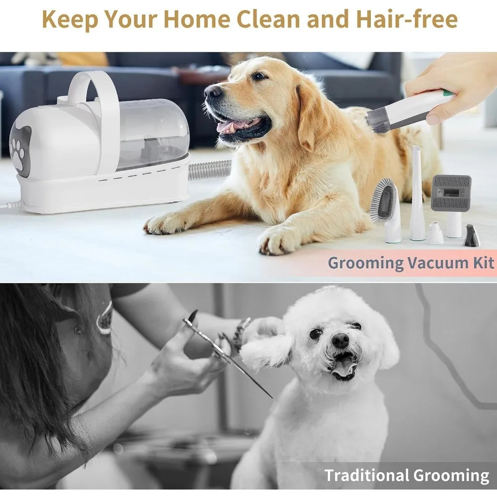 Dog Grooming Kit, Pet Grooming Vacuum with Pet Clipper Nail Grinder, Dog Hair Vacuum with 6 Pet Grooming Tools