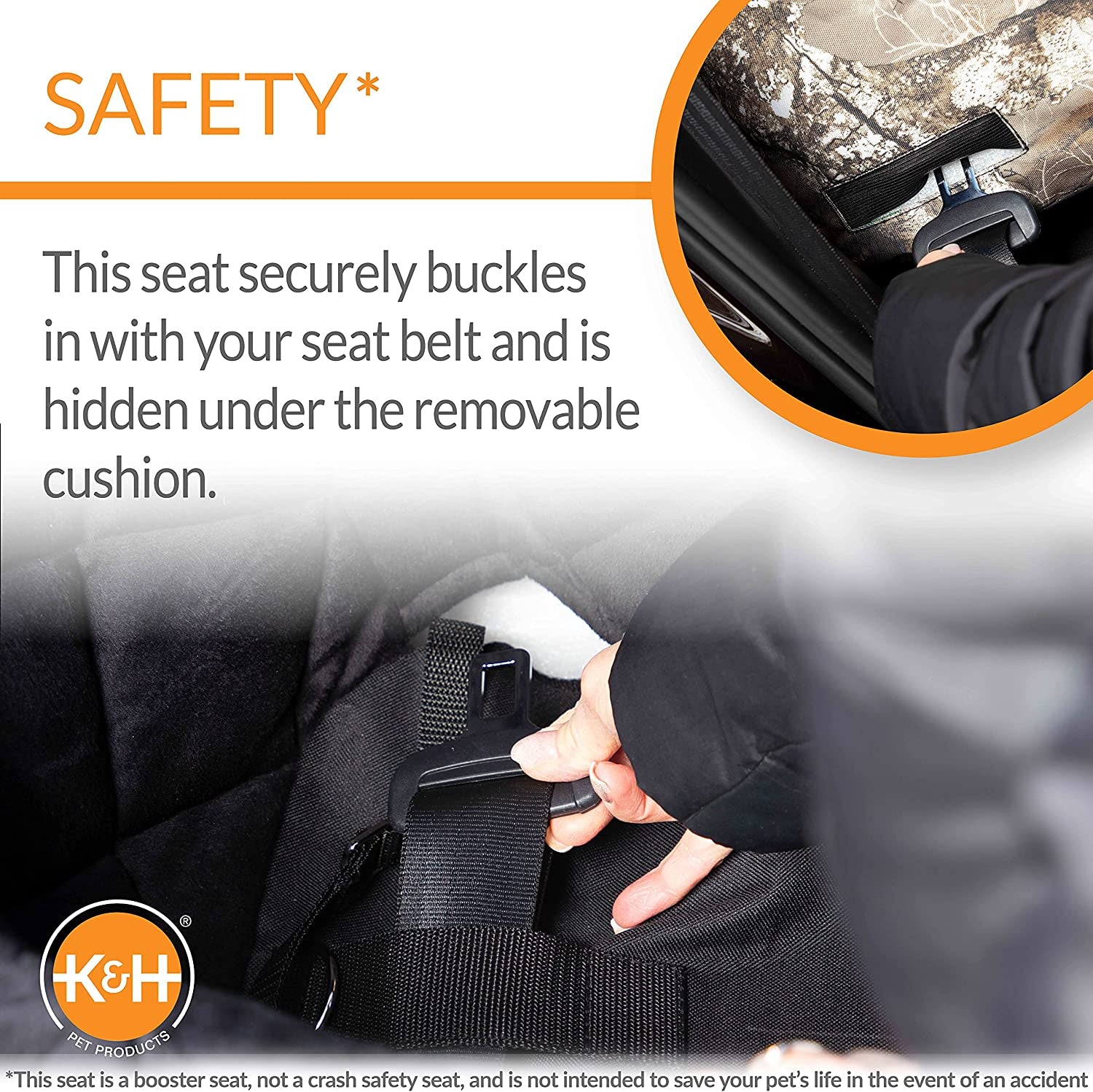 Original Bucket Booster Dog Car Seat, Belt Secured, 2 Safety Leashes, Washable Covers, Sturdy Booster for Small to Medium Pets - Large Realtree Edge Camo